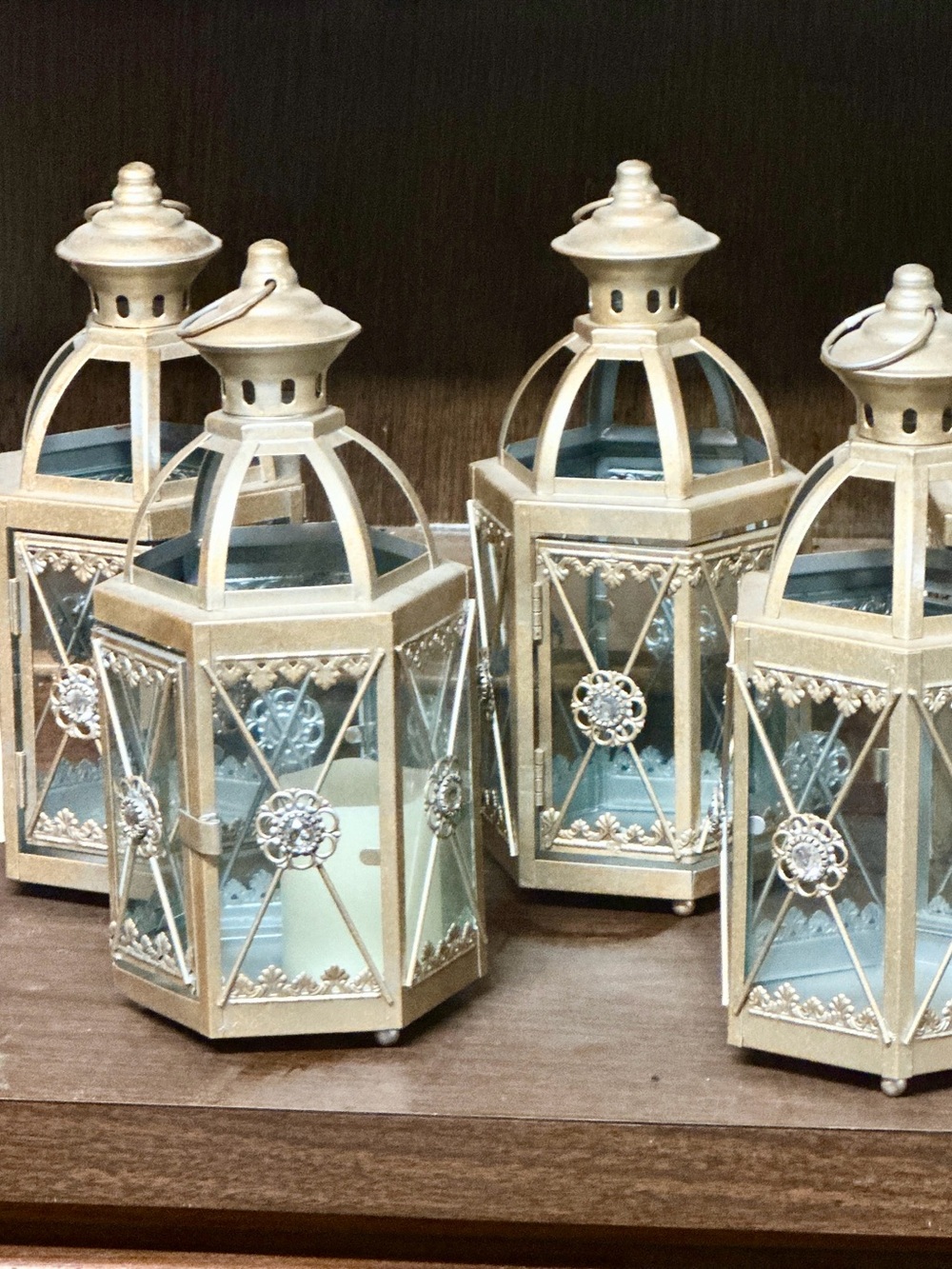 Decorative Gold Metal Lantern with Glass Panels -